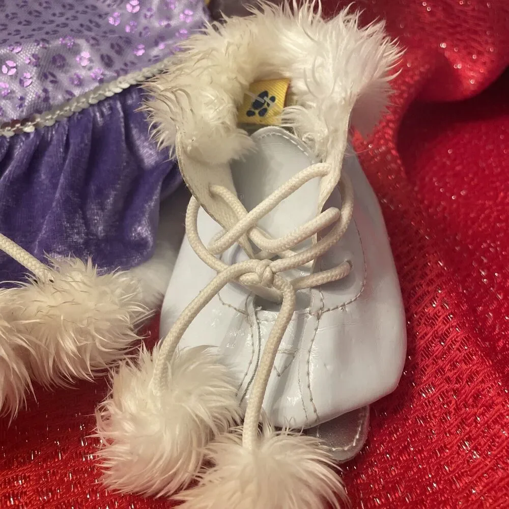 Build A Bear Outfit- Purple Dance/ Skate Dress Sequins & White Faux Fur Skates